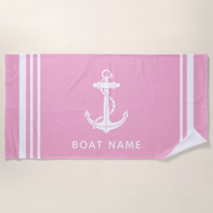Nautical Boat Anchor Pink Custom Beach Towel