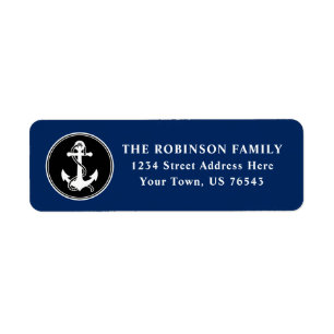 Nautical Boat Anchor Rope Black Blue White Address Return Address Label