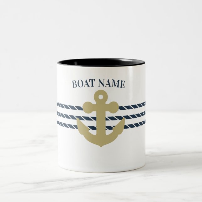 Nautical Boat Anchor,Rope Two-Tone Coffee Mug (Center)
