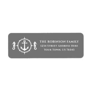 Nautical Boat Anchor Seahorse Grey Address Return Address Label