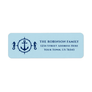 Nautical Boat Anchor Seahorse Ice Blue Address Return Address Label