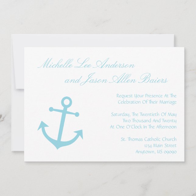 Nautical Boat Anchor Wedding Invitations Pale Blue (Front)