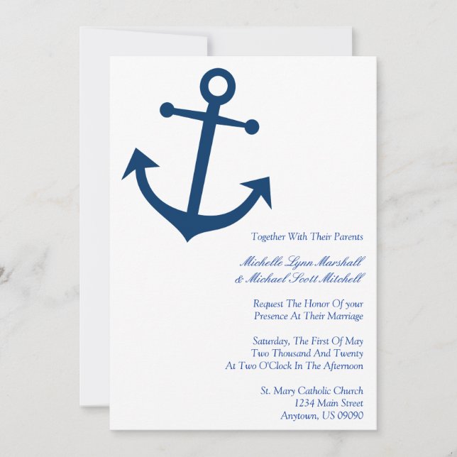 Nautical Boat Anchor Wedding Invites (Dark Blue) (Front)