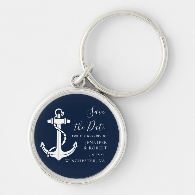 Nautical Boat Anchor Wedding Save the Date Key Ring (Front)