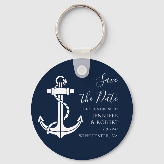 Nautical Boat Anchor Wedding Save the Date Key Ring (Front)