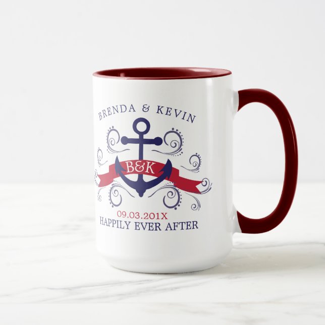 Nautical boat anchor with blue swirls accent mug (Right)