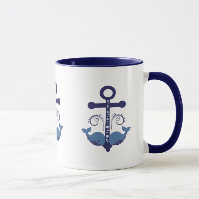 Nautical boat anchor with cute whales mug (Right)