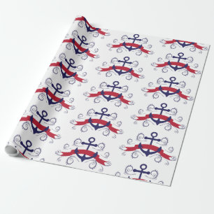 Nautical boat anchor with elegant swirls pattern wrapping paper