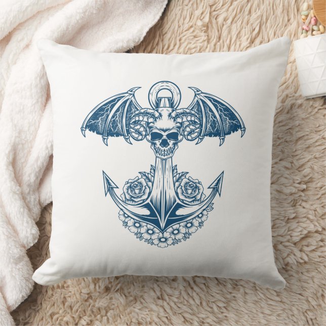Nautical boat anchor with skull and flowers cushion (Blanket)