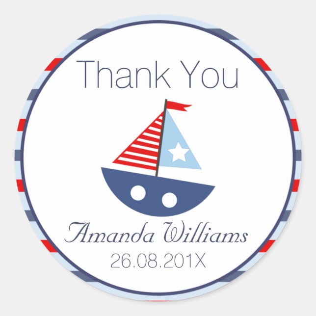 Nautical Boat Baby Shower Favor Sticker (Front)