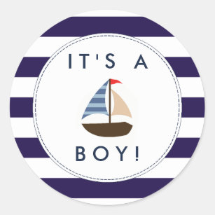 Nautical Boat Baby Shower Stickers - It's A Boy!