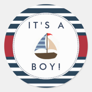 Nautical Boat Baby Shower Stickers - It's A Boy!