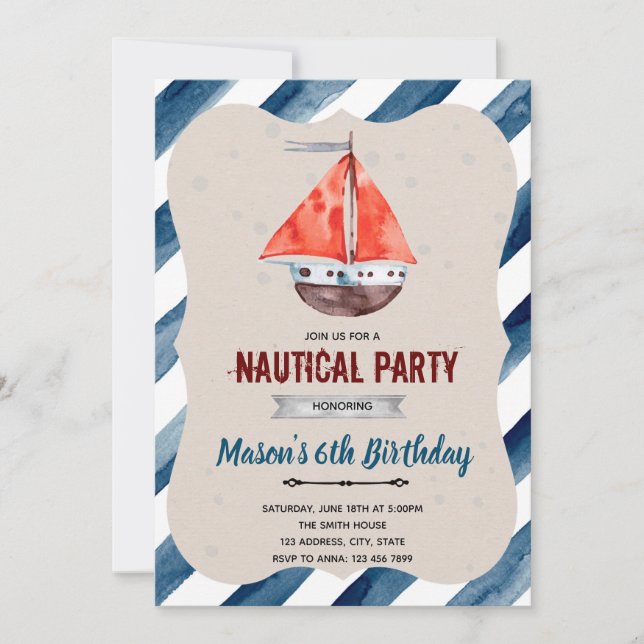 Nautical boat birthday shower Invitation (Front)