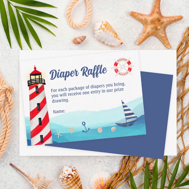 Nautical boat blue red baby shower diaper raffle enclosure card (Creator Uploaded)