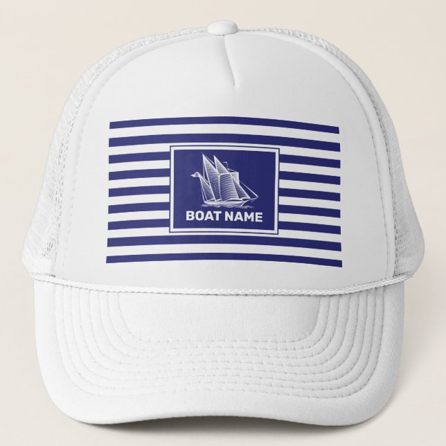 Nautical Boat Design Navy Blue Striped Hat (Front)