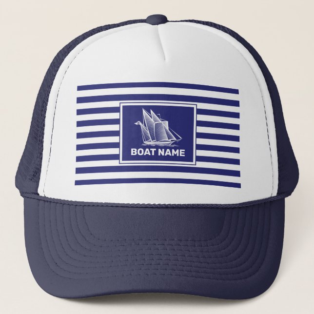Nautical Boat Design Navy Blue Striped Navy Hat (Front)