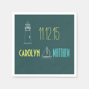 Nautical Boat   Lighthouse Blue Wedding Napkins
