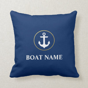 Nautical Boat Name Anchor Blue Gold Cushion