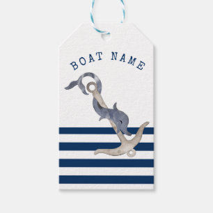 Nautical Boat Name,Anchor Dolphin Navy Blue Gift Tags