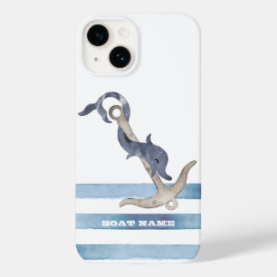 Nautical Boat Name,Anchor Dolphin Stripes  Case-Mate iPhone 14 Case