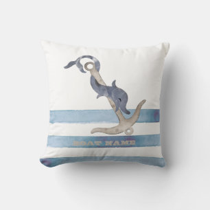 Nautical Boat Name,Anchor Dolphin Stripes Cushion