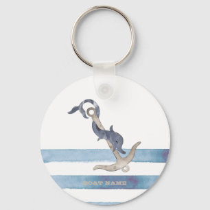 Nautical Boat Name,Anchor Dolphin Stripes  Key Ring