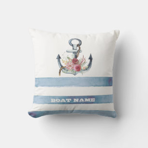 Nautical Boat Name,Anchor Flowers Stripes Cushion