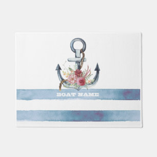 Nautical Boat Name,Anchor Flowers Stripes Doormat
