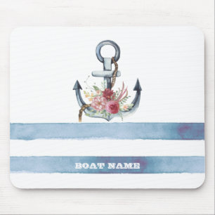 Nautical Boat Name,Anchor Flowers Stripes Mouse Pad