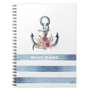 Nautical Boat Name,Anchor Flowers Stripes Notebook