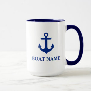 Nautical Boat Name Anchor Large Blue and White Mug