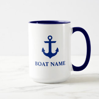 Nautical Boat Name Anchor Large Blue and White Mug