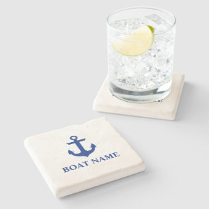 Nautical Boat Name Anchor Limestone Stone Coaster