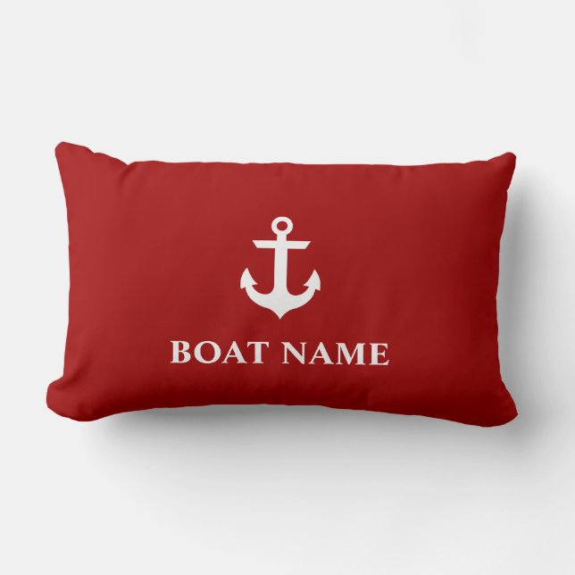 Nautical Boat Name Anchor Lumbar Pillow Red (Front)