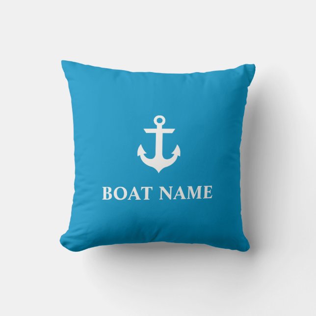 Nautical Boat Name Anchor Malibu Blue Cushion (Front)