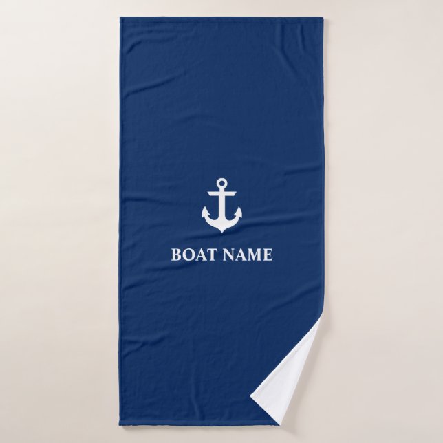Nautical Boat Name Anchor Navy Blue Bath Towel (Bath Towel)