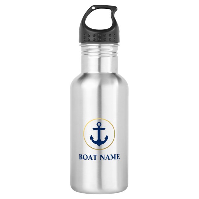 Nautical Boat Name Anchor Navy Blue Gold 532 Ml Water Bottle (Front)