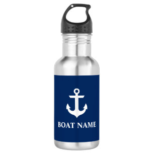 Nautical Boat Name Anchor Navy Blue Stnls 532 Ml Water Bottle