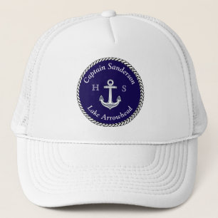 Nautical Boat Name Anchor Navy n White  Trucker Hat