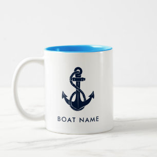 Nautical Boat Name Anchor Personalised Two-Tone Coffee Mug