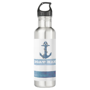 Nautical Boat Name,Anchor,Rope,Light Blue Stripes 710 Ml Water Bottle