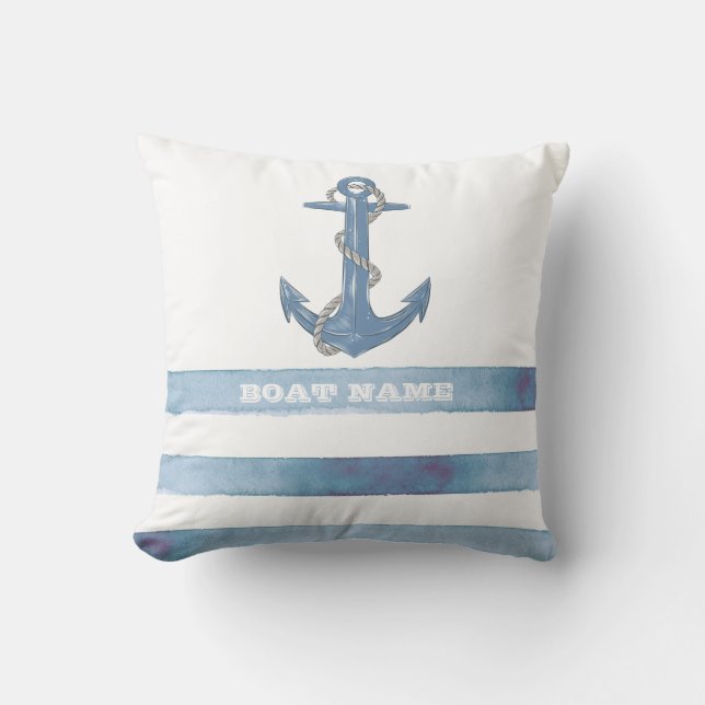 Nautical Boat Name,Anchor,Rope,Light Blue Stripes  Cushion (Front)