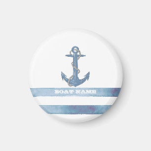 Nautical Boat Name,Anchor,Rope,Light Blue Stripes Magnet