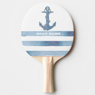 Nautical Boat Name,Anchor,Rope,Light Blue Stripes Ping Pong Paddle