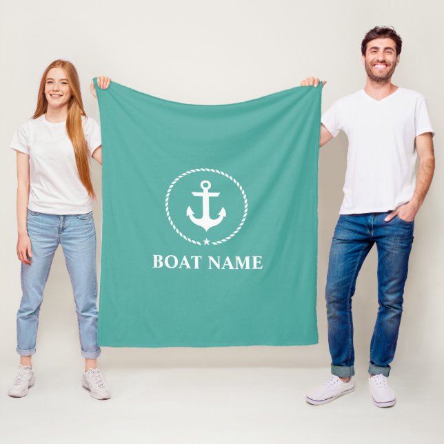 Nautical Boat Name Anchor Rope Medium Fleece Blanket (In Situ)