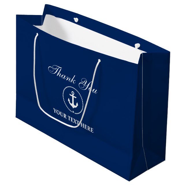Nautical Boat Name Anchor Rope Navy Blue Large Gift Bag (Front Angled)