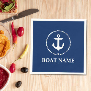 Nautical Boat Name Anchor Rope Navy Blue Napkin