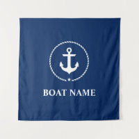 Nautical Boat Name Anchor Rope Navy Blue Square