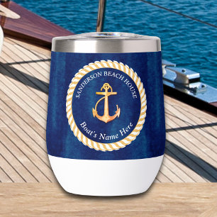 Nautical Boat Name Anchor Rope Navy Blue Yellow