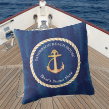 Nautical Boat Name Anchor Rope Navy Blue Yellow